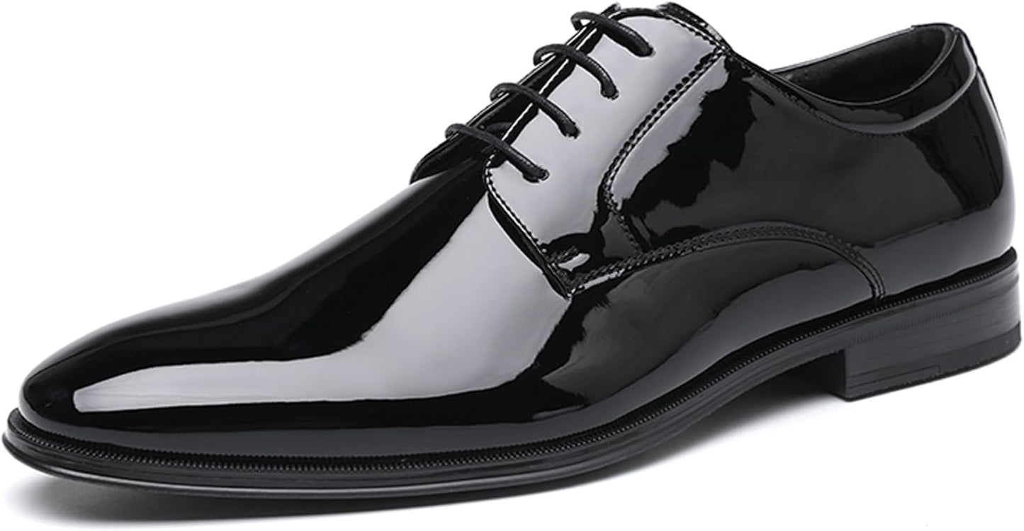 DECARSDZ Mens Classic Formal Oxford Lace-up Patent Leather Shoes