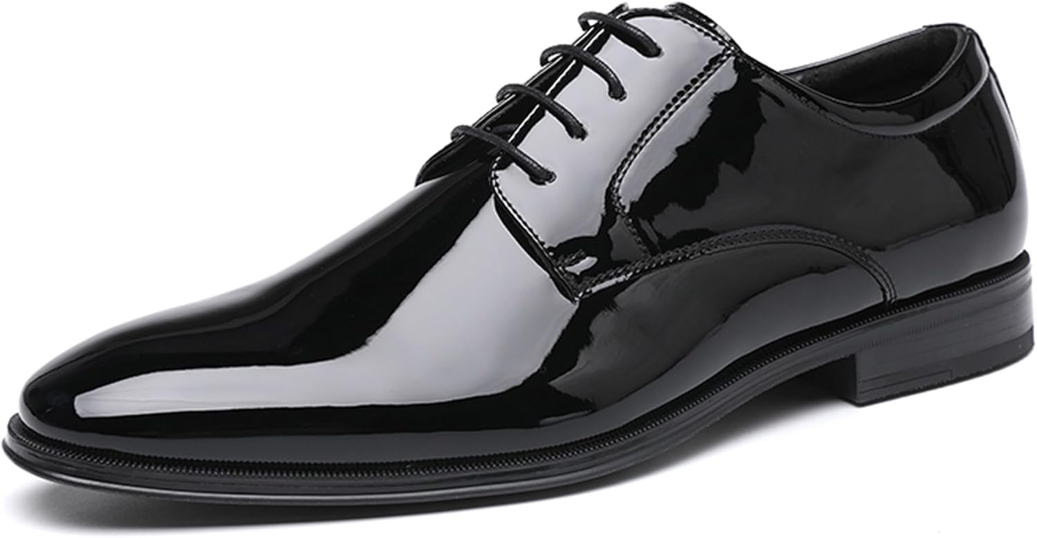 DECARSDZ Mens Classic Formal Oxford Lace-up Patent Leather Shoes