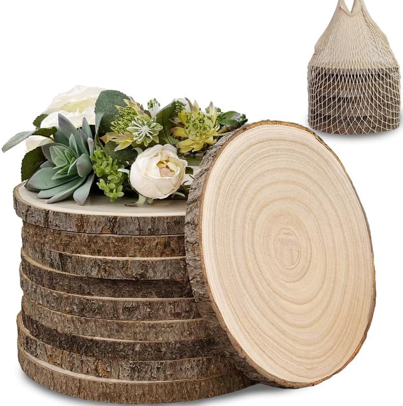 10Pcs 8-9Inch Natural Large Wood Slices for Rustic Decor
