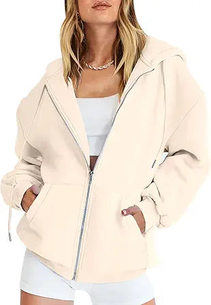 Caracilia Womens Zip Up Hoodies Oversized Sweatshirts for Fall
