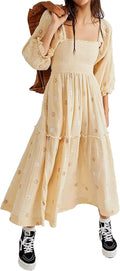 Women Floral Seersucker Maxi Dress with Pockets - Boho Flow