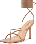 ISNOM Lace Up Heels Sandals for Women - Strappy Square Toe Stiletto