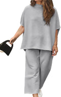 Plus Size 2 Piece Lounge Set for Women - Batwing Capelet Pullover