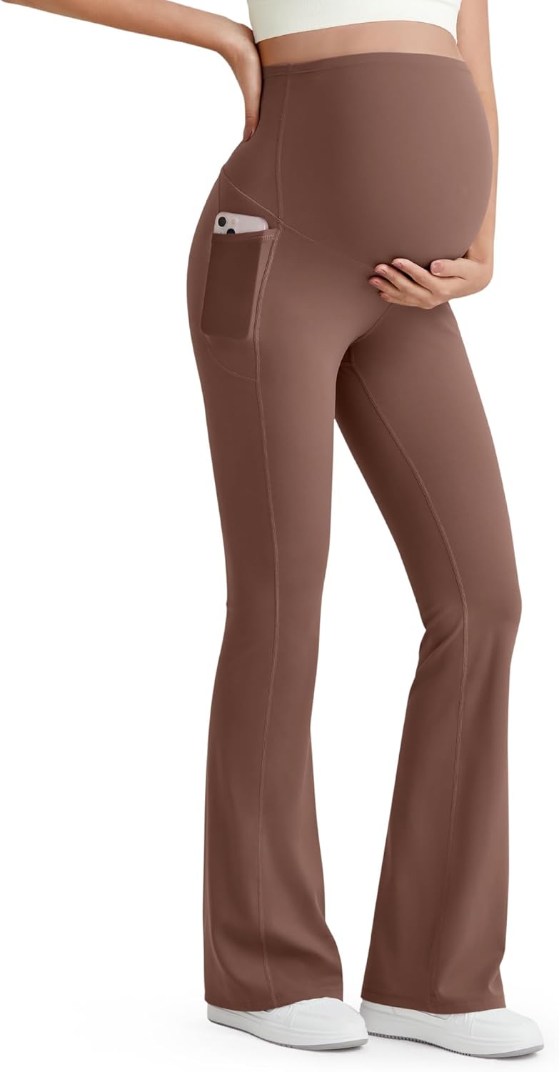 G4Free BareFeel Maternity Flare Leggings with Pockets for Comfort