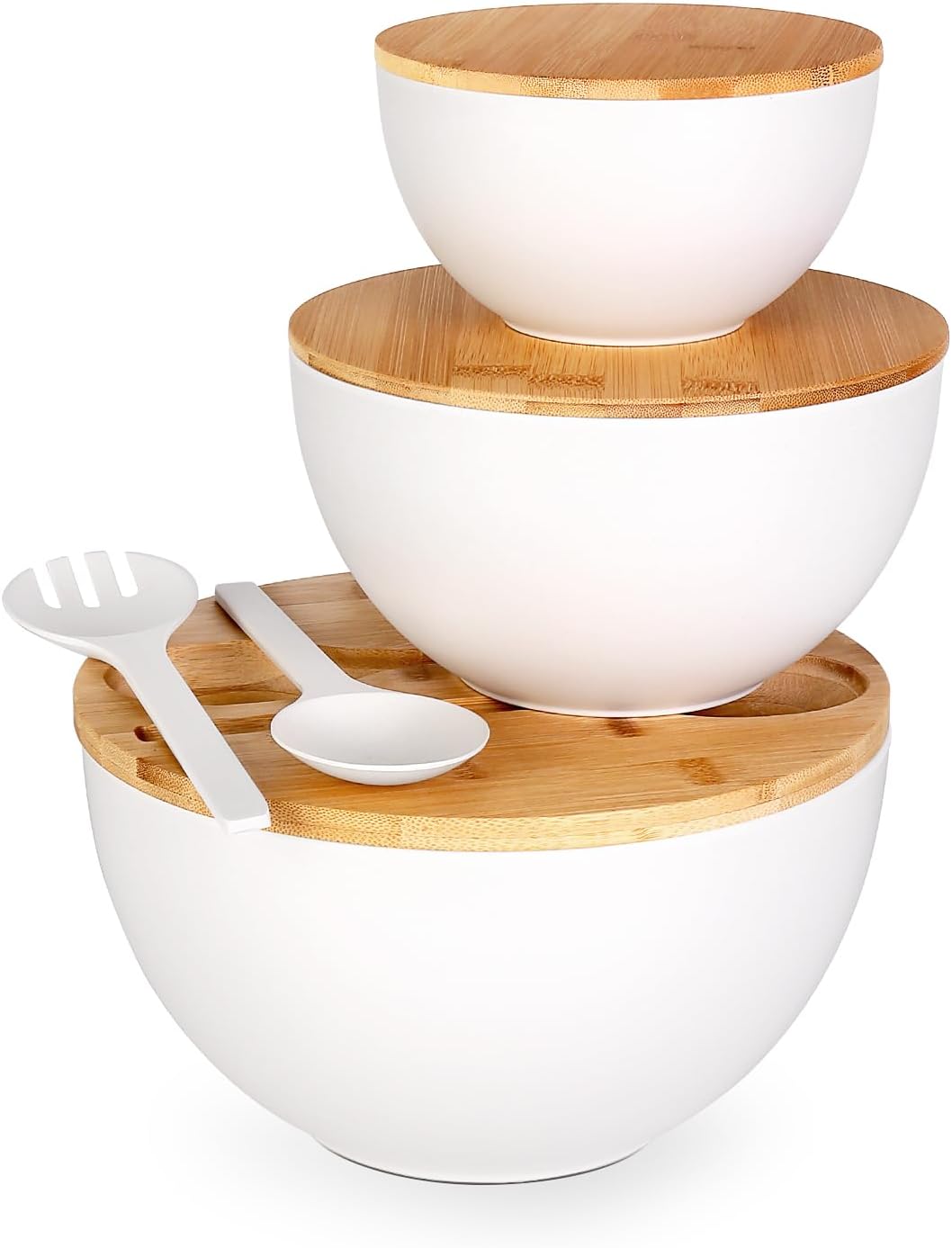 ShineMe Salad Serving Bowls Set with Lids and Utensils for Kitchen