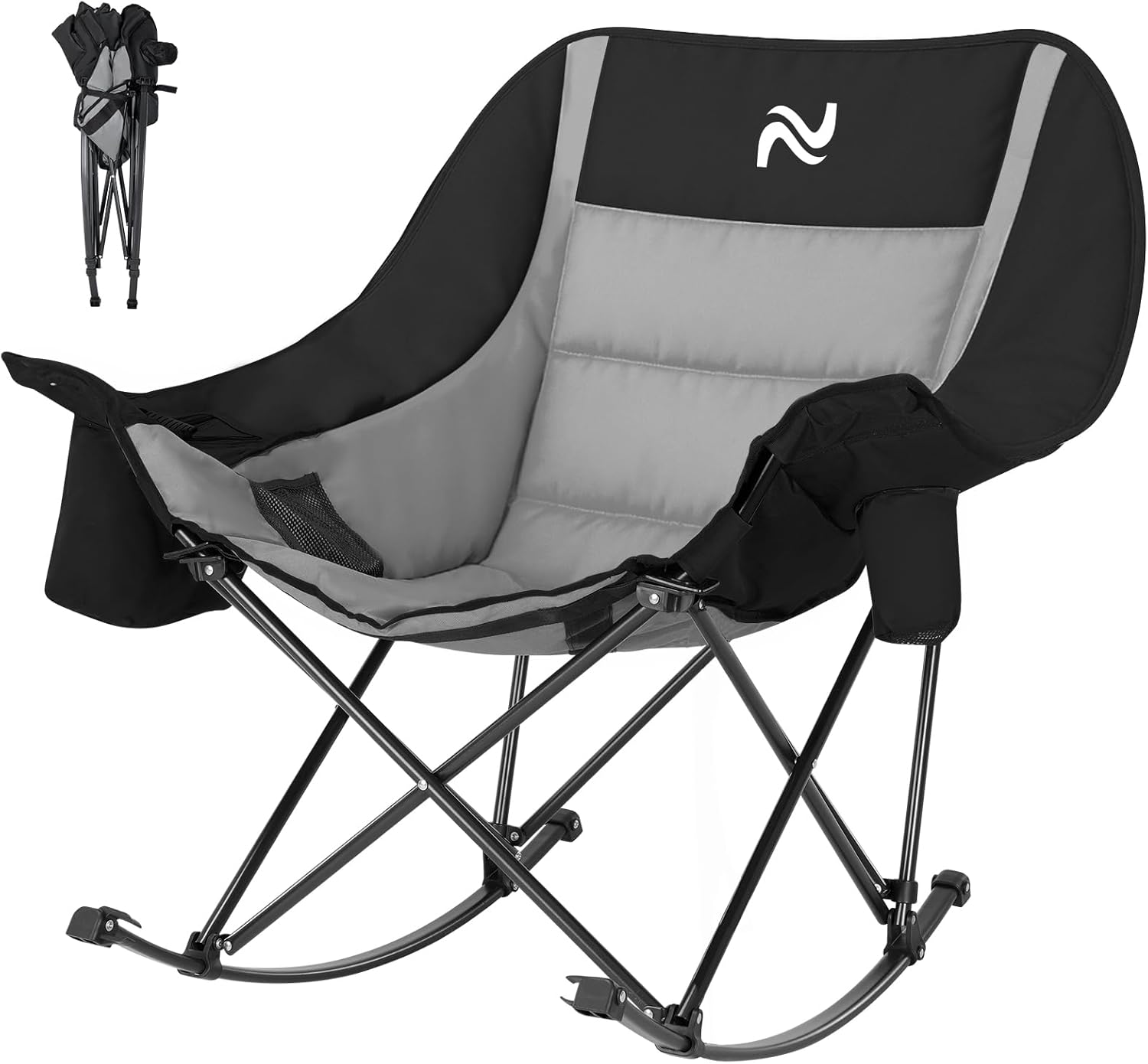 ABORON Oversized Rocking Camping Chair with Cooler Bag & Pocket