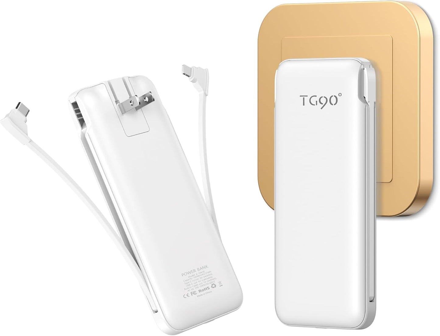 TG90 Power Bank with Built-in AC Plug, Ultra Slim 10000mAh