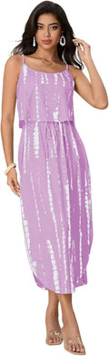 Women's Spaghetti Strap Tie Dye Cami Midi Dress - Flattering Summer 68