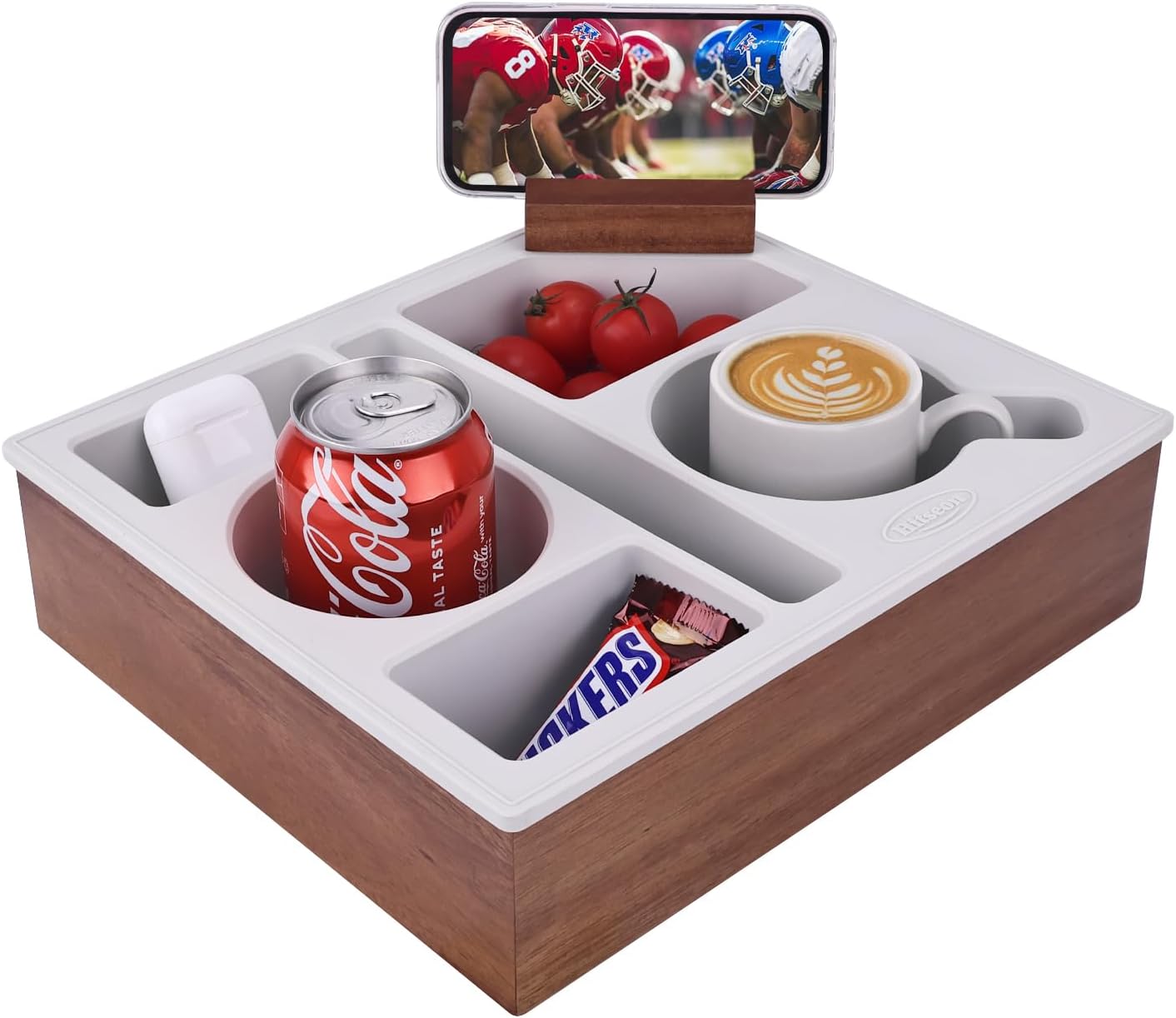 Couch Cup Holder Tray for Drinks and Essentials - Acacia Wood