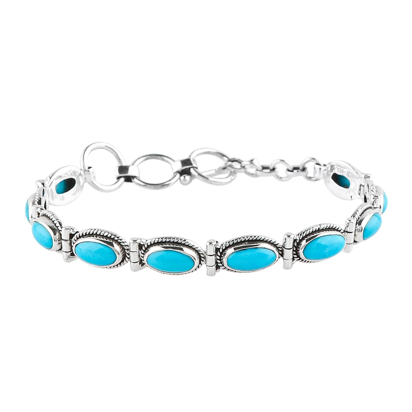 Sleeping Beauty Turquoise Toggle Bracelet in 925 Sterling Silver