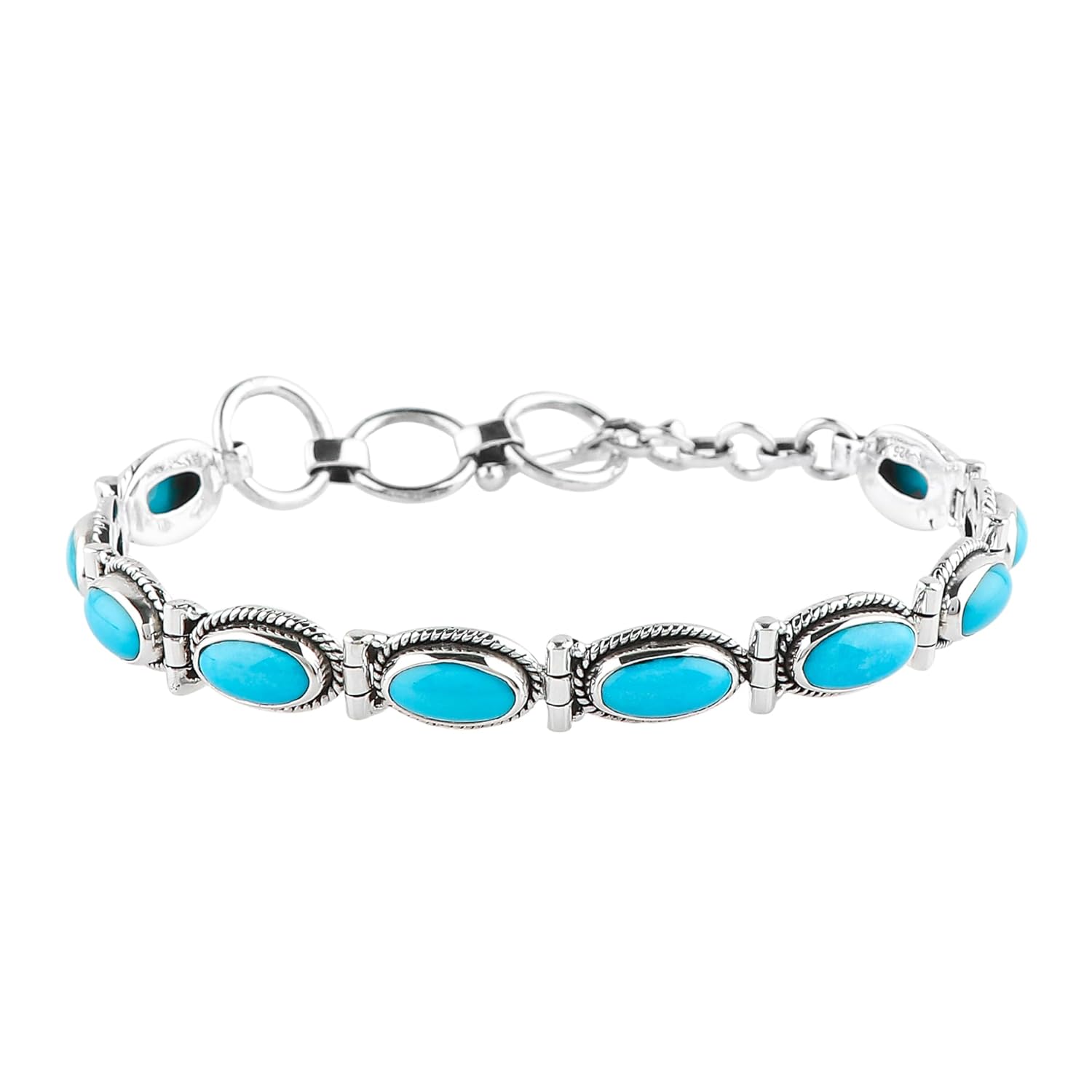 Sleeping Beauty Turquoise Toggle Bracelet in 925 Sterling Silver