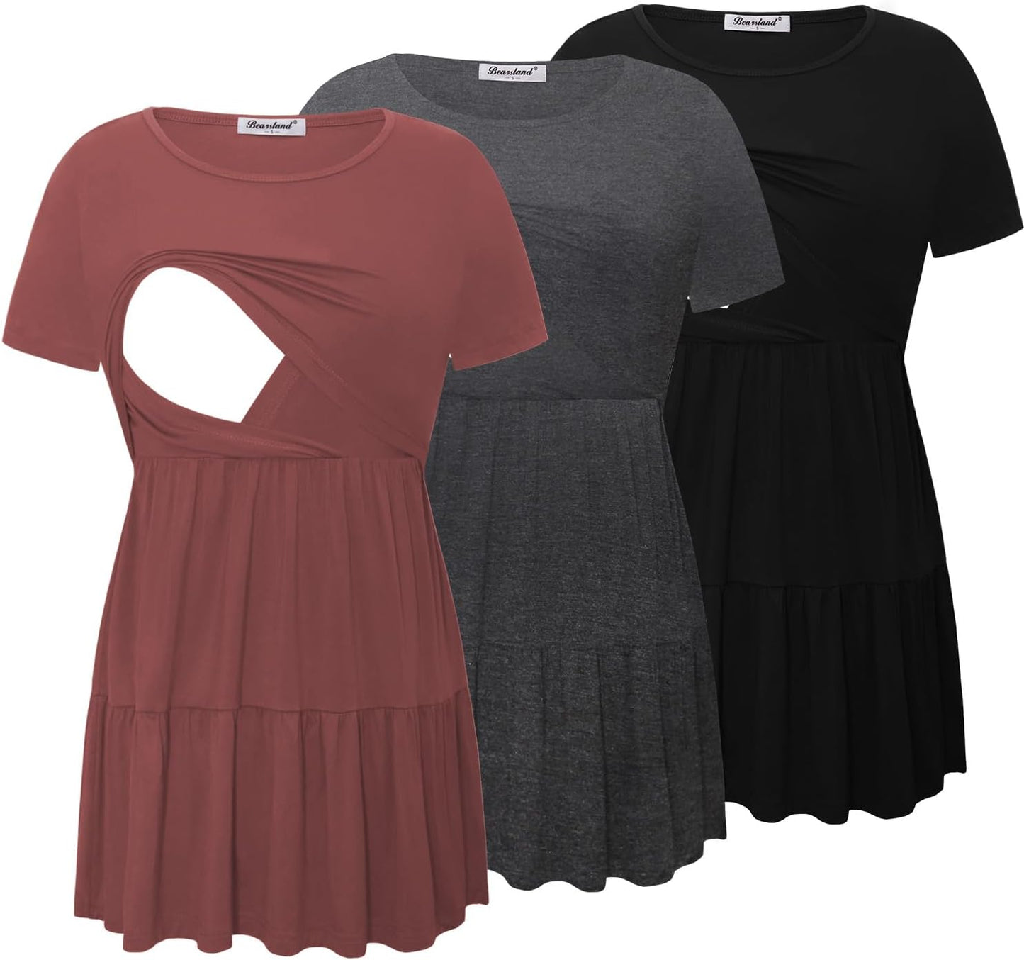 Bearsland Womens Nursing Top 3pack Short Sleeve Scoop Neck