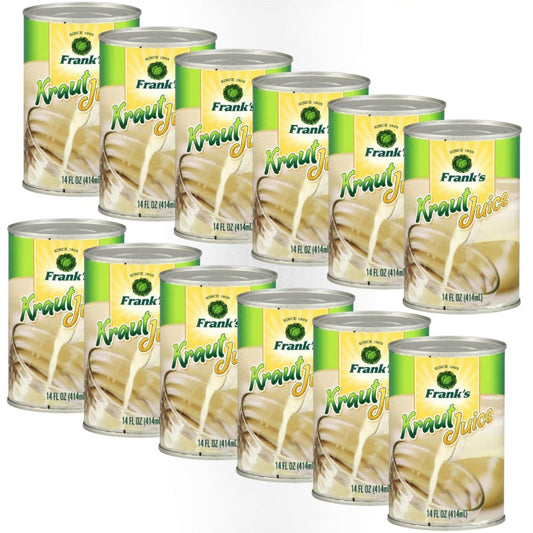 Franks Kraut Juice 14oz Cans - Tangy Probiotic Drink 12 Pack