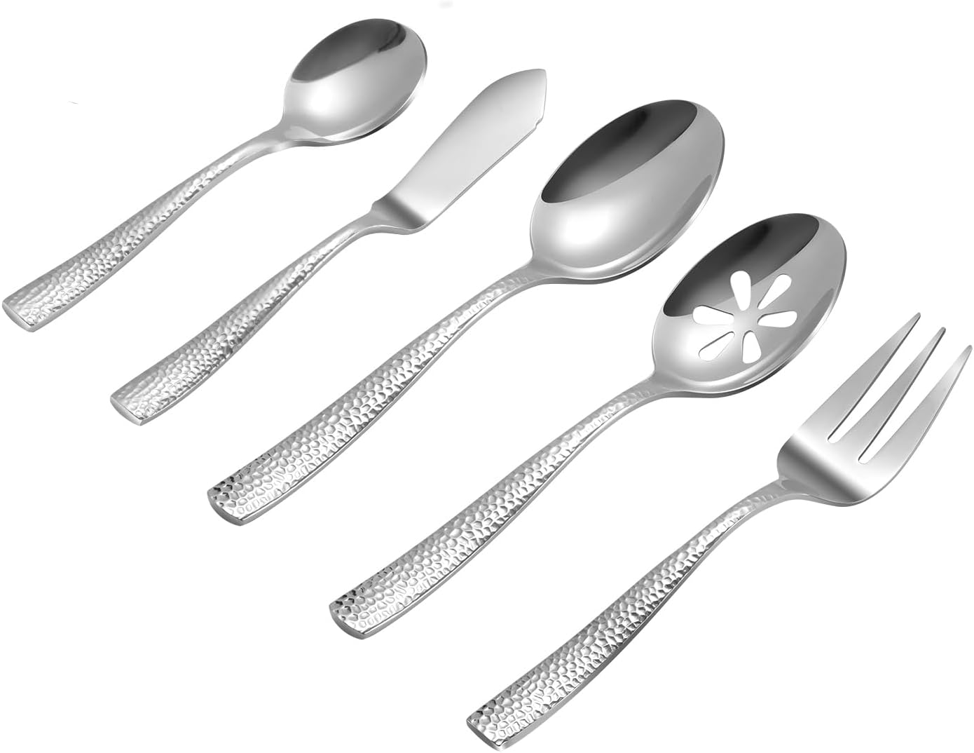Stainless Steel Silverware Serving Set with Hammered Design