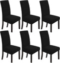 Dining Room Chair Covers Set of 6 - Stretch Parson Slipcovers (Black)