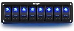 Nilight 8 Gang Aluminum Rocker Switch Panel for Automotive Use