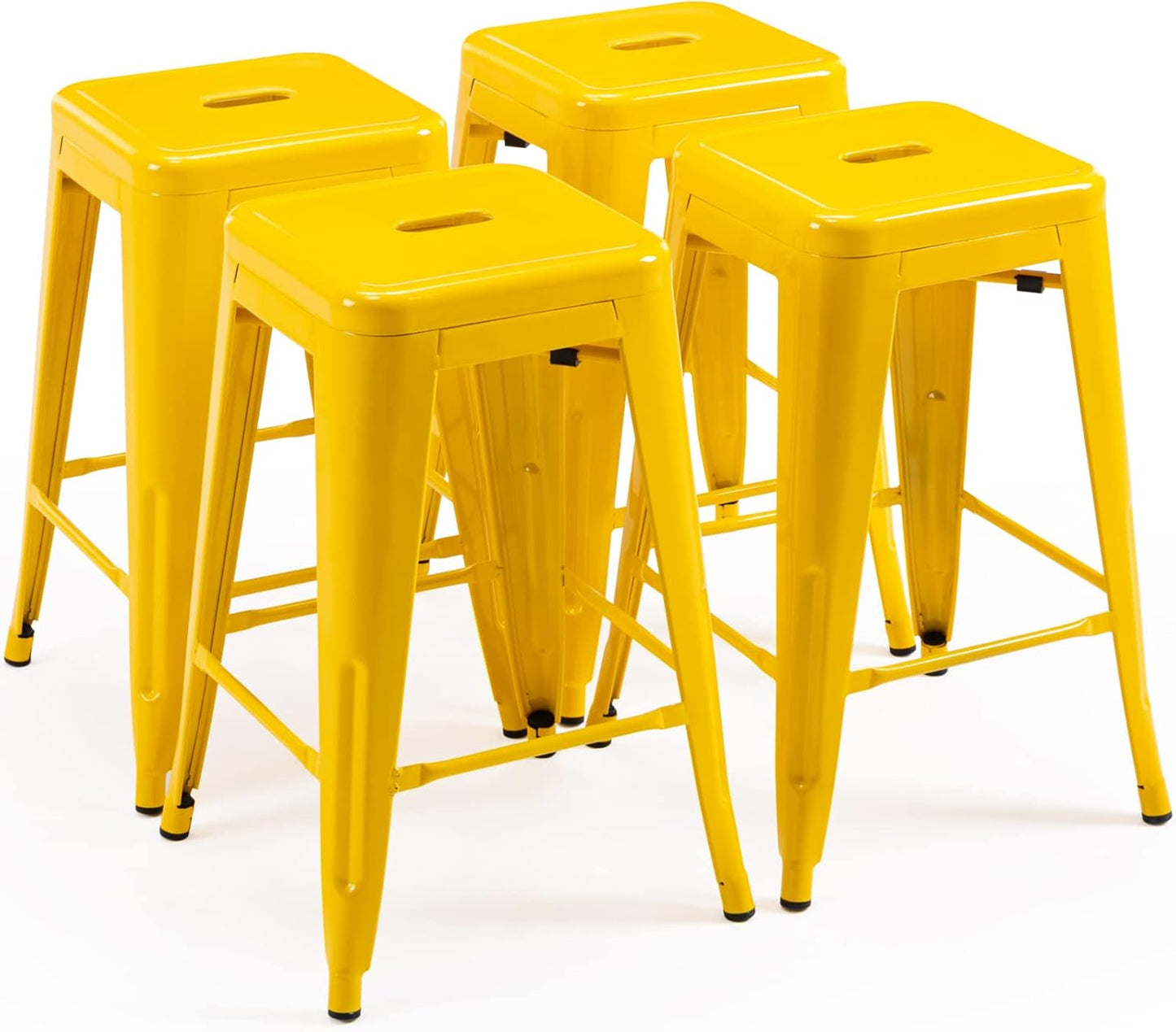 Stylish 24 High Bar Stools Backless Yellow Metal Set of 4