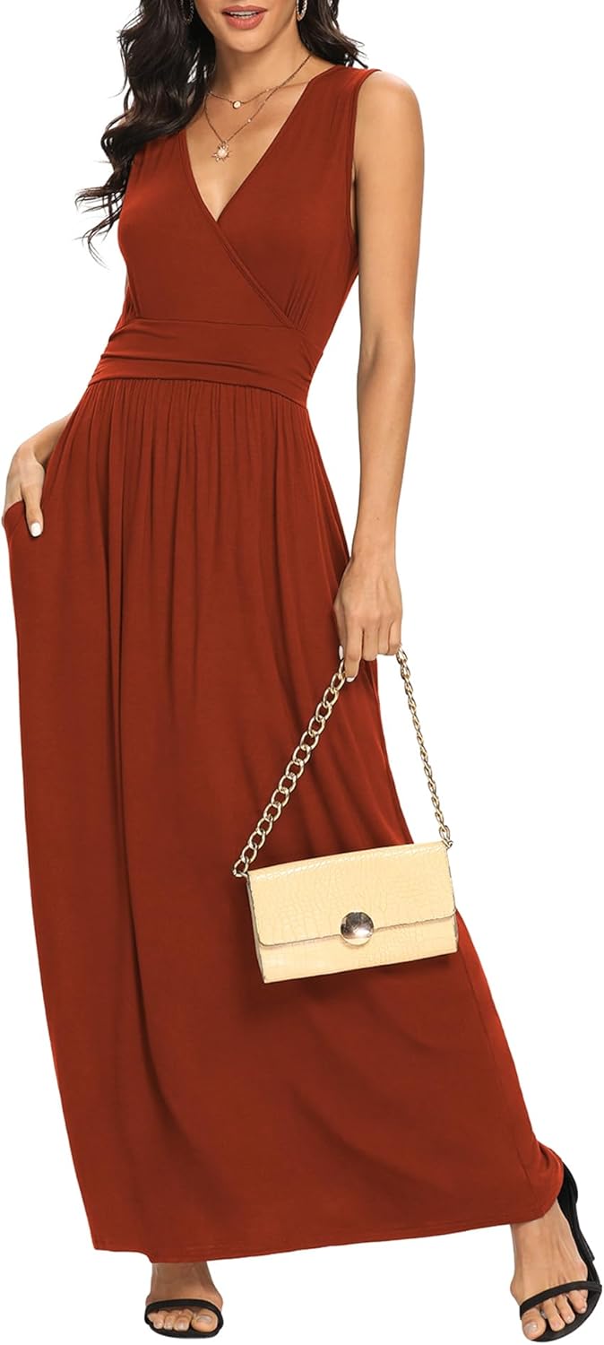 LILBETTER Women Sleeveless Deep V Neck Maxi Casual Dress Review