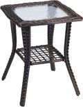 Outdoor Side Table with Storage Wicker Patio Side Table - Tempered