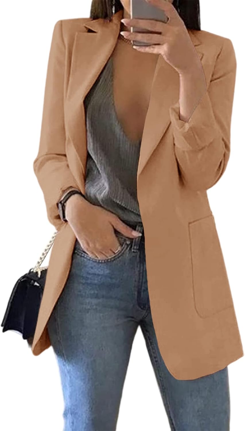 Cnkwei Womens Casual Blazers Open Front Long Sleeve Jacket