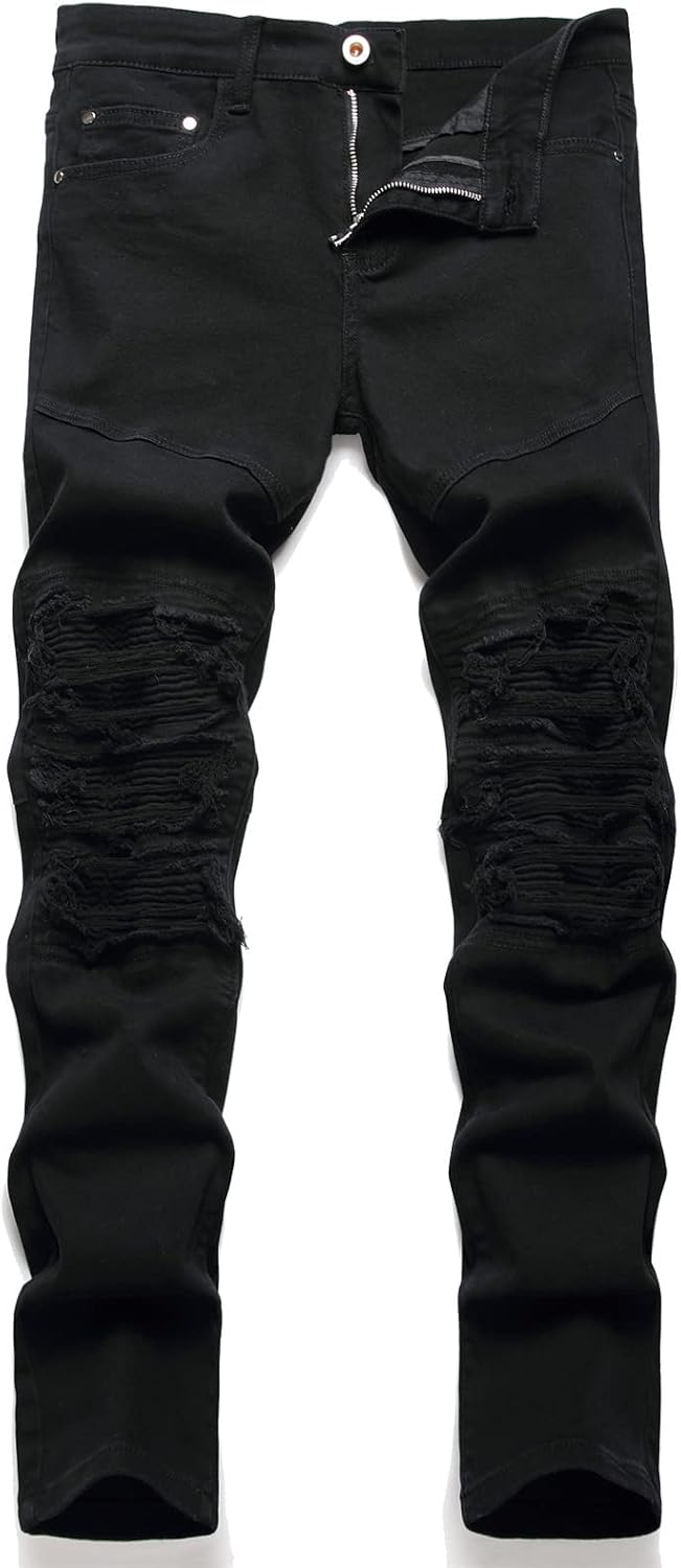 RXXKKK Men's Classic Zipper Biker Flex Jean for Comfort