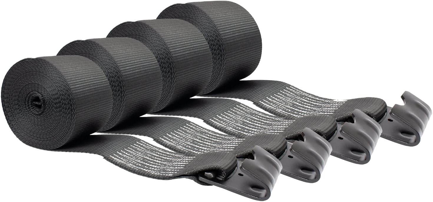 4 Pack Winch Straps 4 in x 30 ft Heavy Duty Tie Down Black
