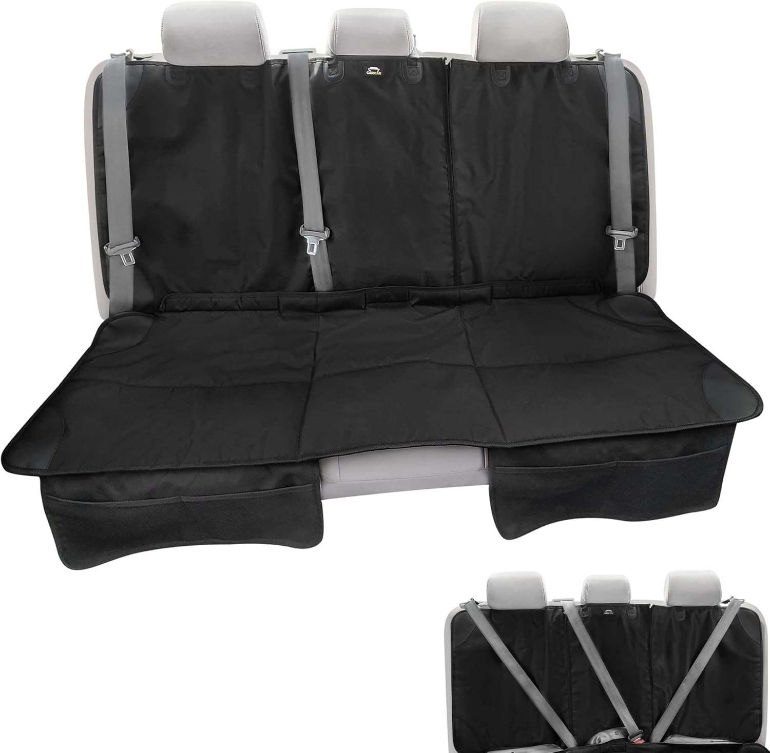 Caricar Waterproof Car Seat Protector: 3 Rear Belts, Non-Slip Padding