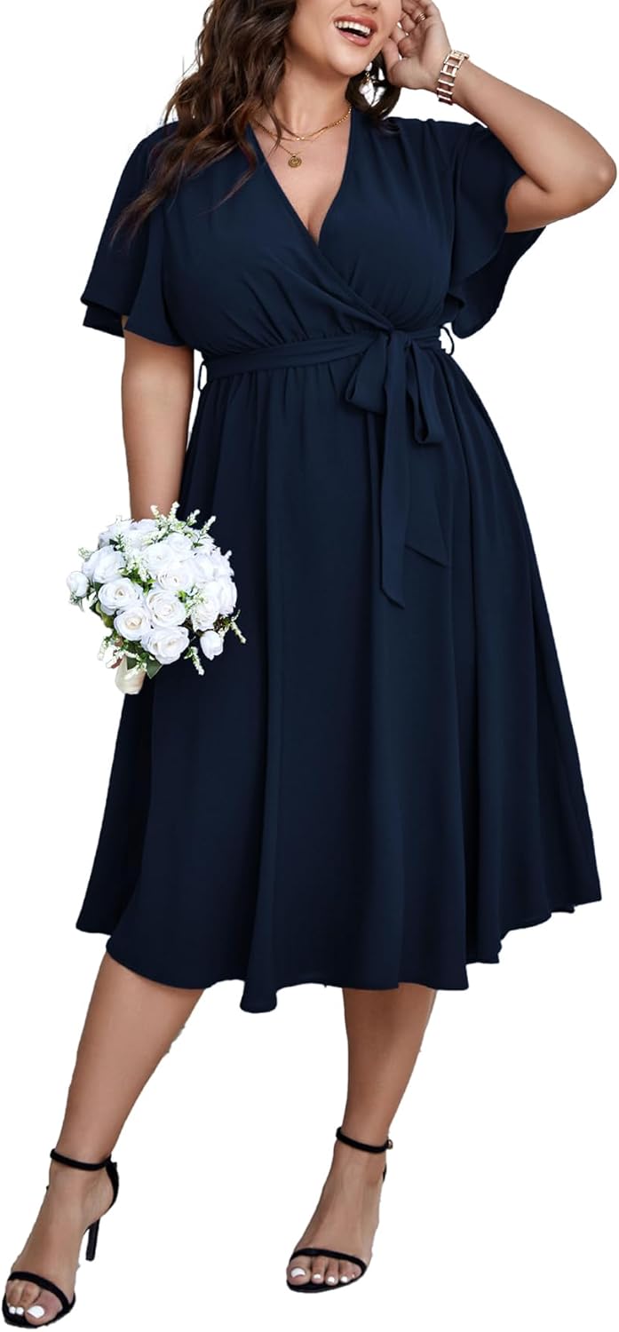 Plus Size Wedding Guest Midi Dress for Summer Events