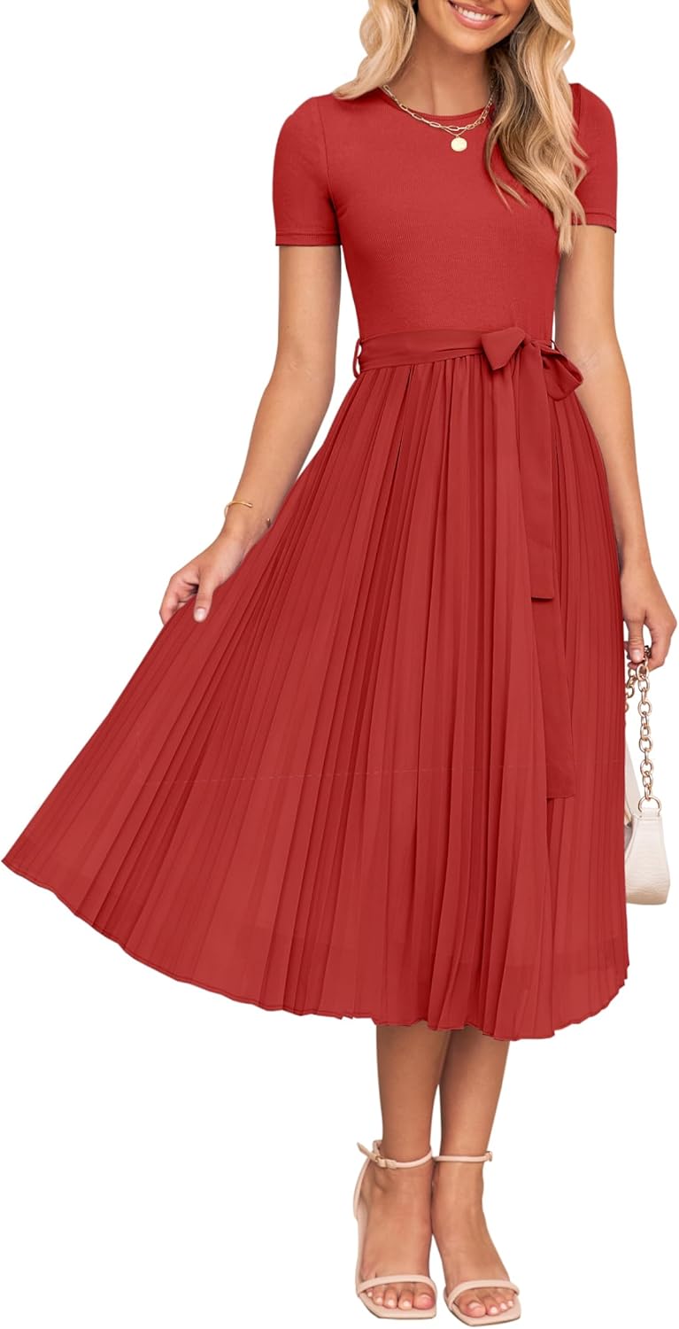 ZESICA Womens Summer Short Sleeve Midi Dress for Weddings