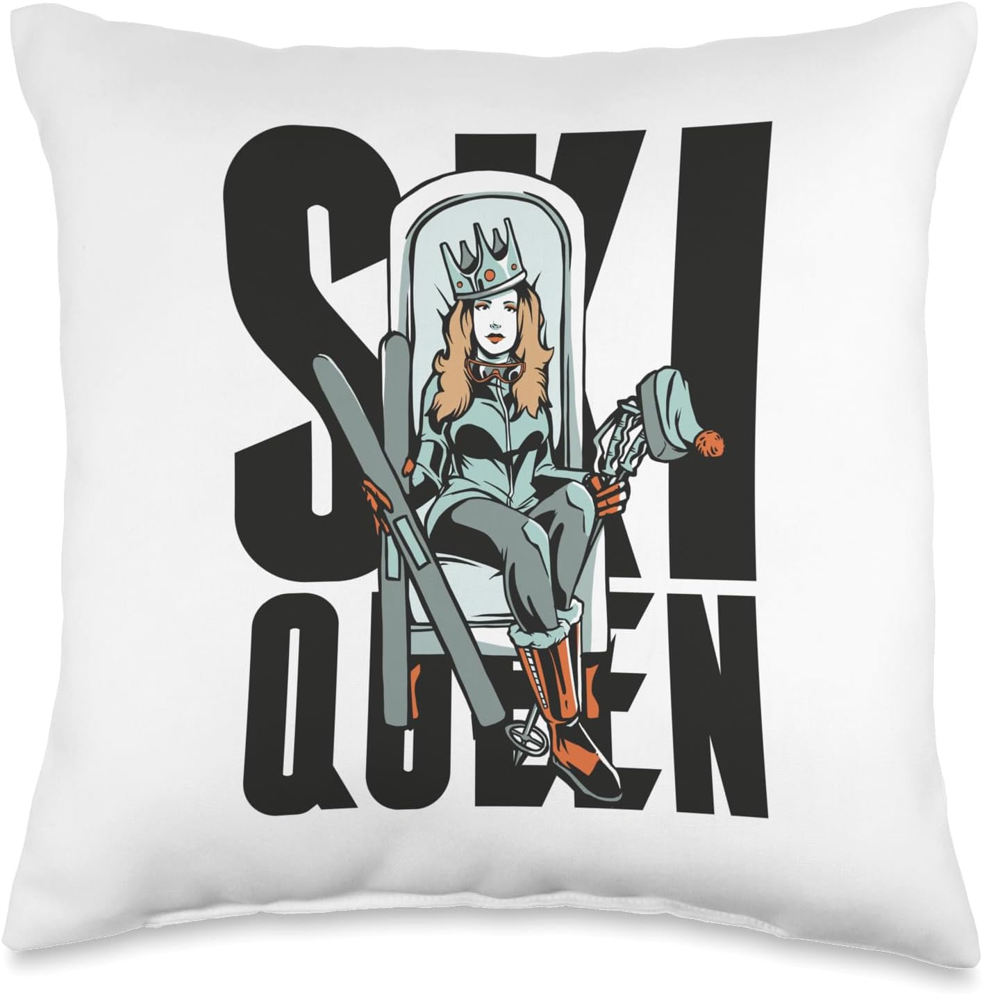 Unique Ski Queen Throw Pillow, Fun & Stylish, 16x16