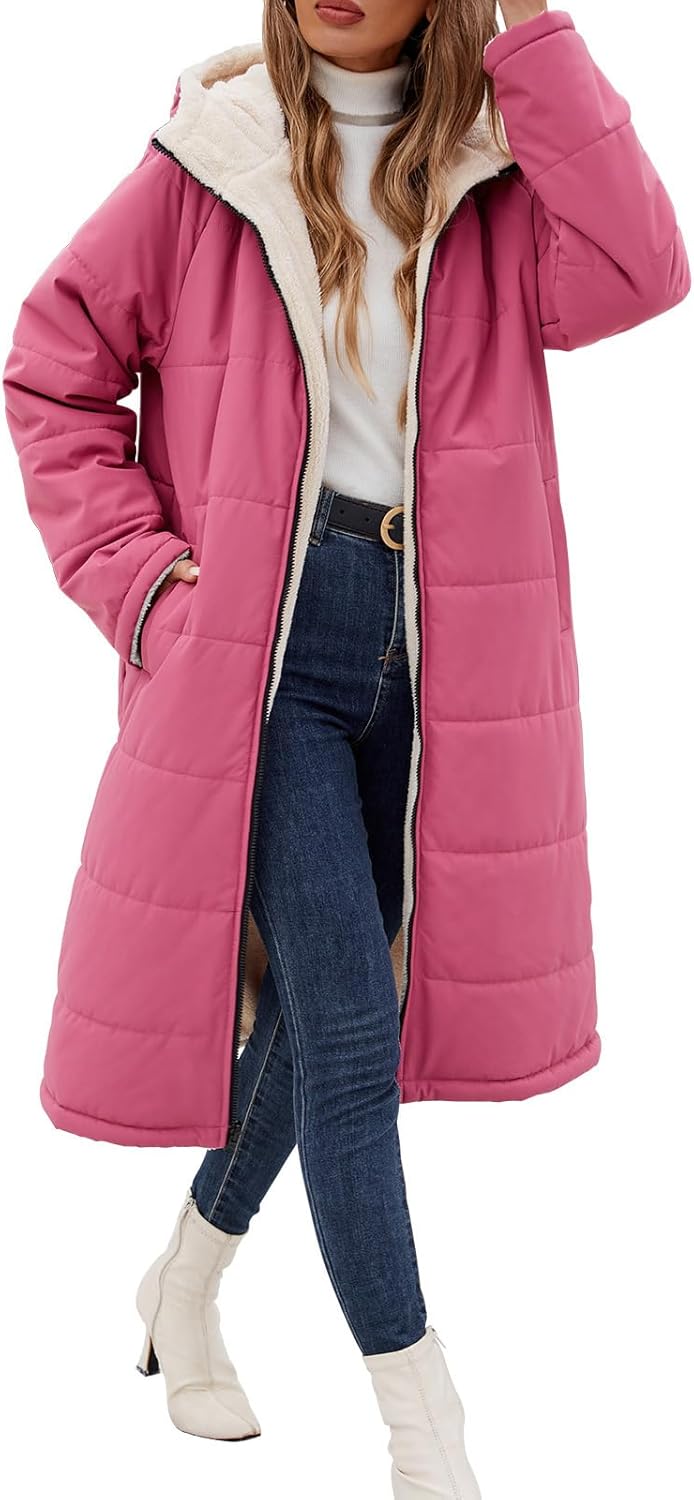 Long Womens Winter Coat Fleece Lined Puffer Jacket with Hood