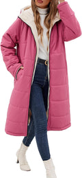 Long Womens Winter Coat Fleece Lined Quilted Puffer Jacket - Warm Hood