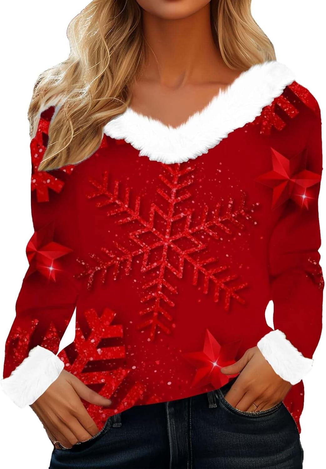 Cozy Faux Fur Trim Sweater - Casual Xmas Style