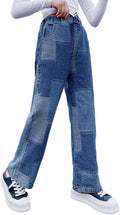 Rolanko Girls Denim Elastic Waist Wide Leg Baggy Jeans for Kids