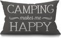 Happy Camping Motivational Quote Pillow Cover, 12x20 inches ~ 35 characters.