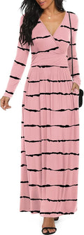 LILBETTER Women Deep V Neck Long Maxi Casual Dress - Loose Fit
