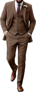 Retro Tweed Herringbone Slim Fit 3-Piece Suit for Men - Classic Style