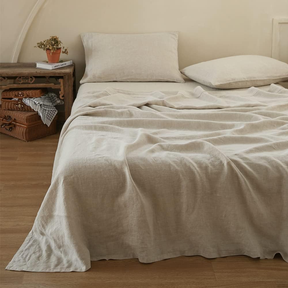 100% Linen Sheet Flat Sheet for Queen Bed - Soft and Breathable