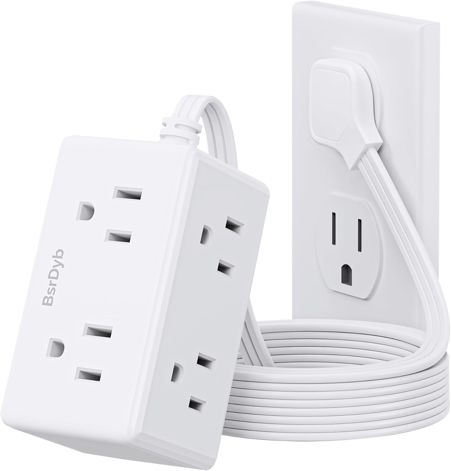 Compact 6Ft Flat Plug Power Strip with 6 Outlets