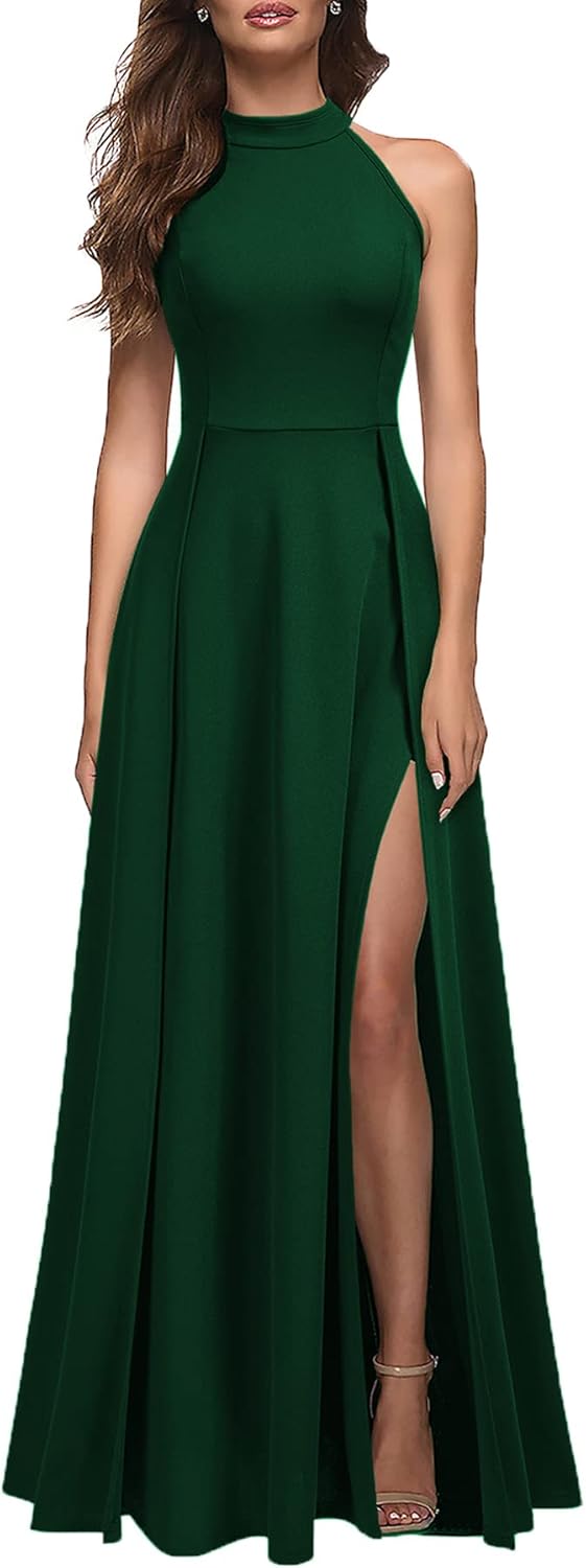 MUSHARE Women's Halter Neck Sexy Split Cocktail Party Maxi Dress