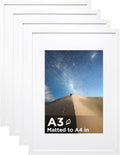 KINLINK A3 Picture Frame White Set of 4 - Classic Matted A4 or A3