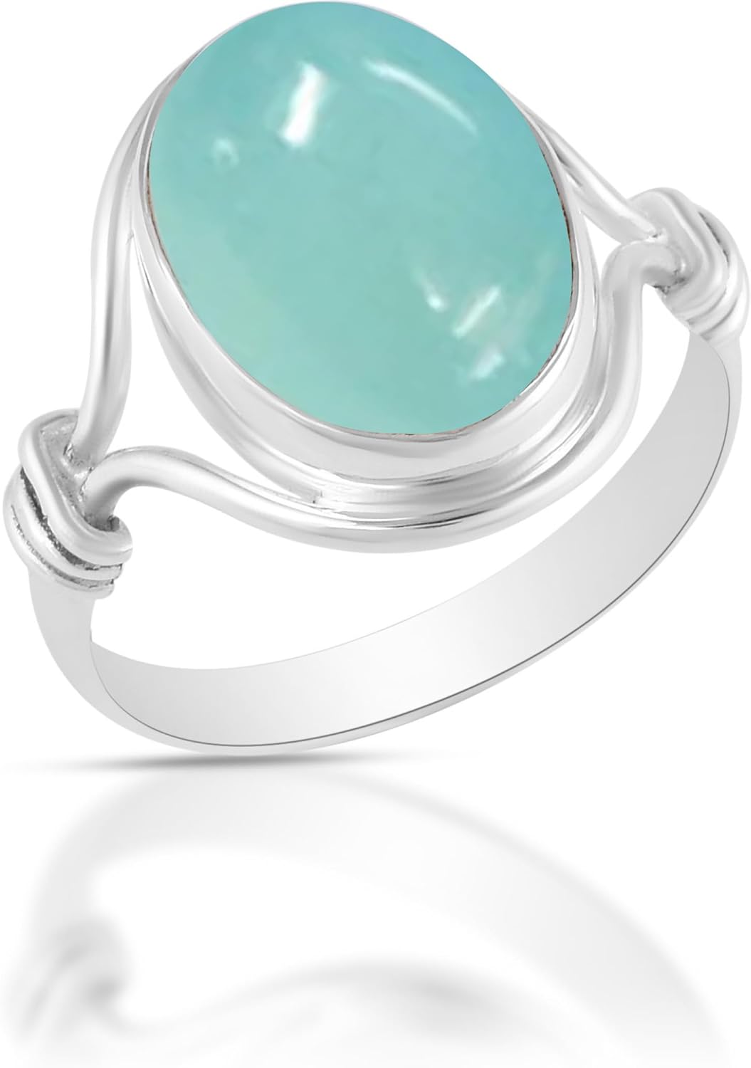 Solid 925 Sterling Silver Ring with Aqua Chalcedony Gemstone