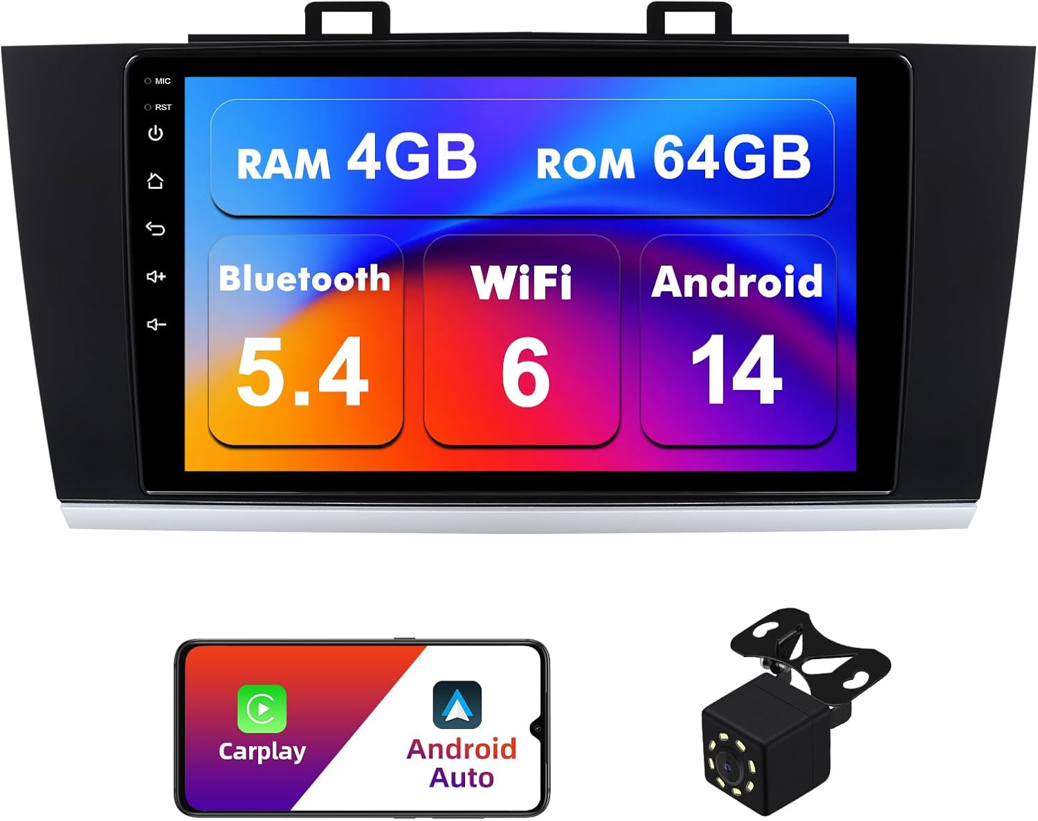 4+64G Android 14 Double Din Car Stereo for Subaru Outback 2015-2018