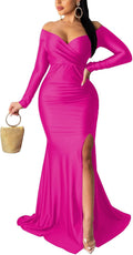 Women Sexy Off Shoulder Prom Evening Gowns V Neck Short Sleeve