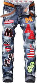 Enrica Men's Ripped Straight Slim Moto Biker Jeans - Street Style