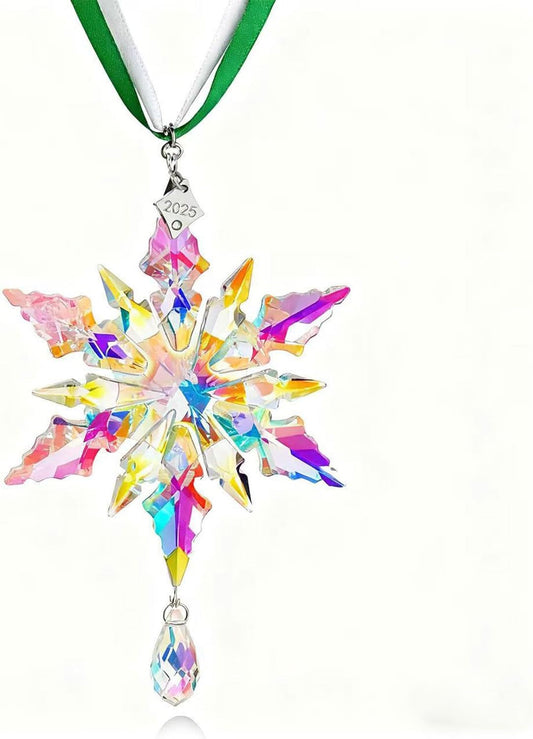 2025 Annual Christmas Ornaments Crystal Snowflake Star Decor