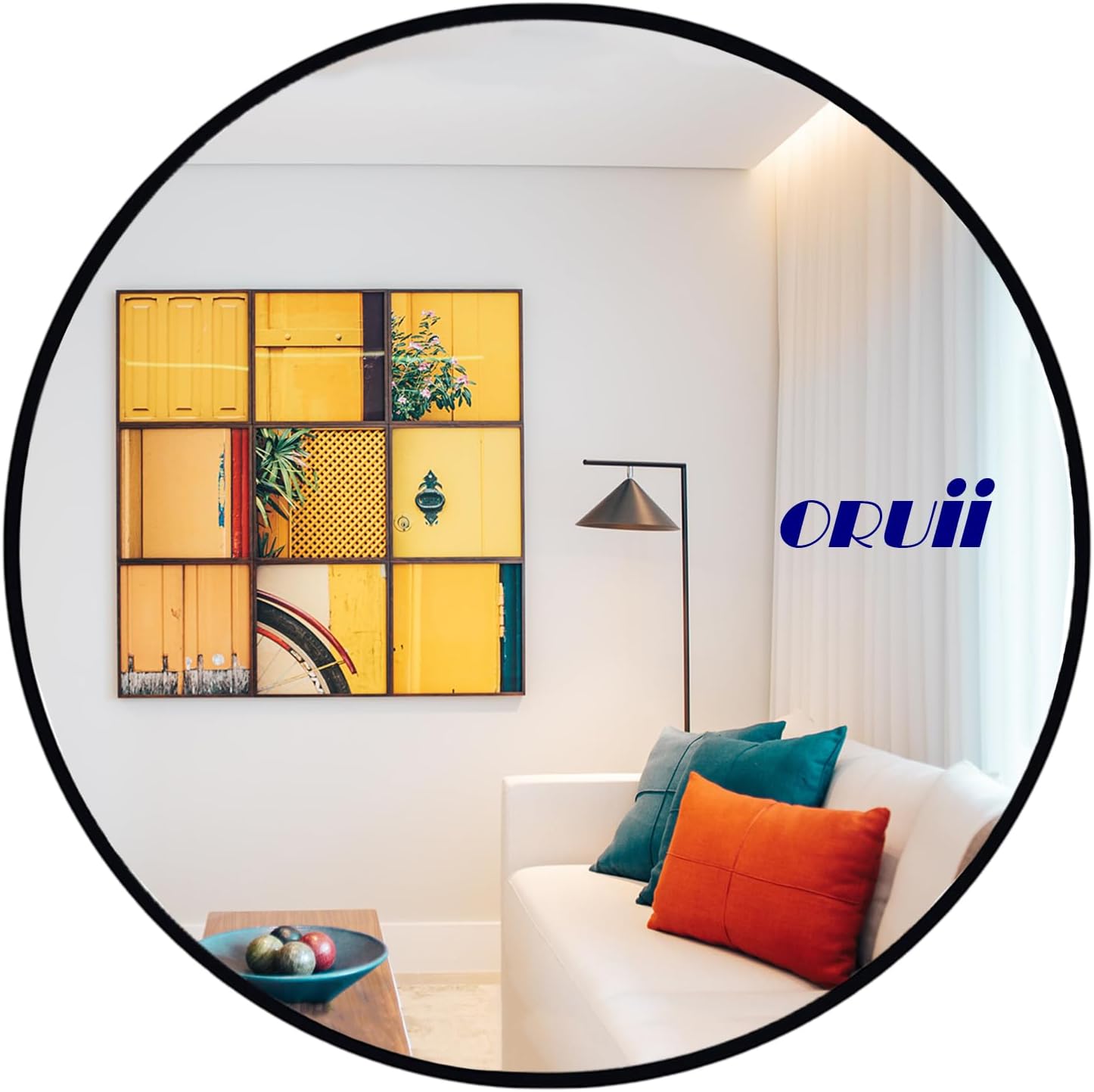 Large 30 Inch Round Mirror with Black Metal Frame for Home