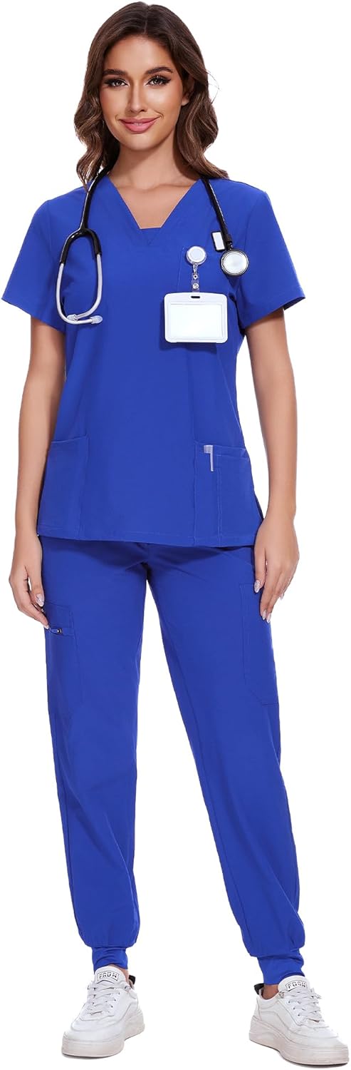 COZYFIT Scrubs for Women - V-Neck Top & Cargo Pants Set