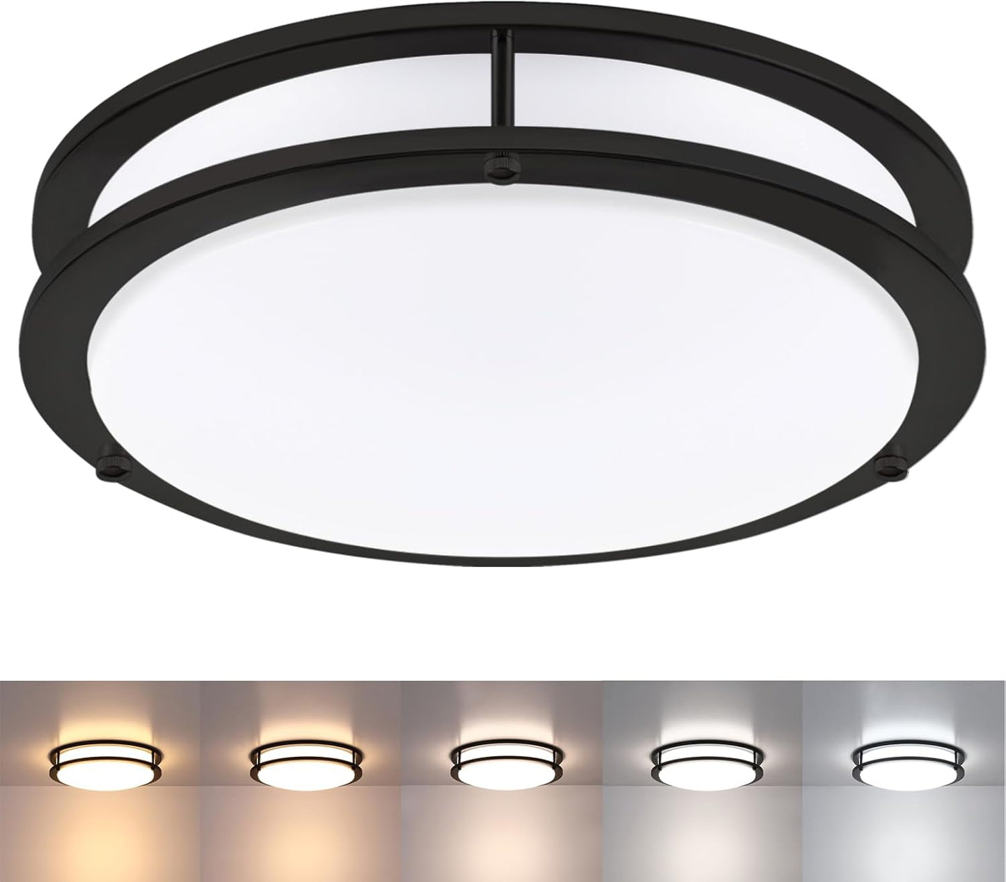 Black Flush Mount Ceiling Light with Adjustable 5CCT Options