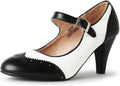 Mary Jane Oxford Pumps for Women - Cute Low Kitten Heels with Strap